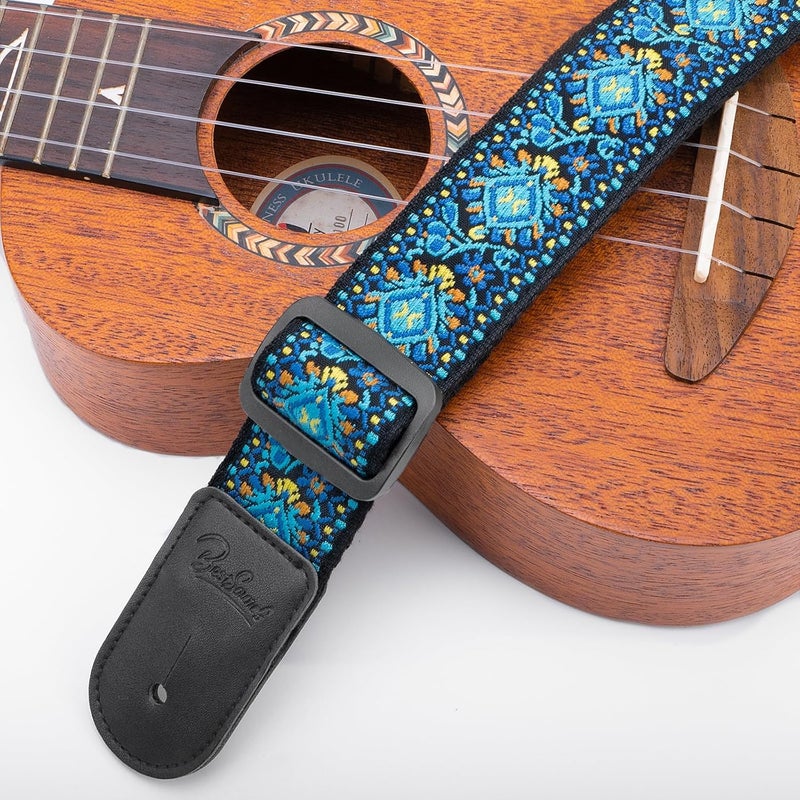 BestSounds Ukulele Strap, Jacquard Weave Adjustable Uke Mandolin Shoulder Straps for Adult & Kids, Ukulele Button Accessories (Teal Blue) - Image 2